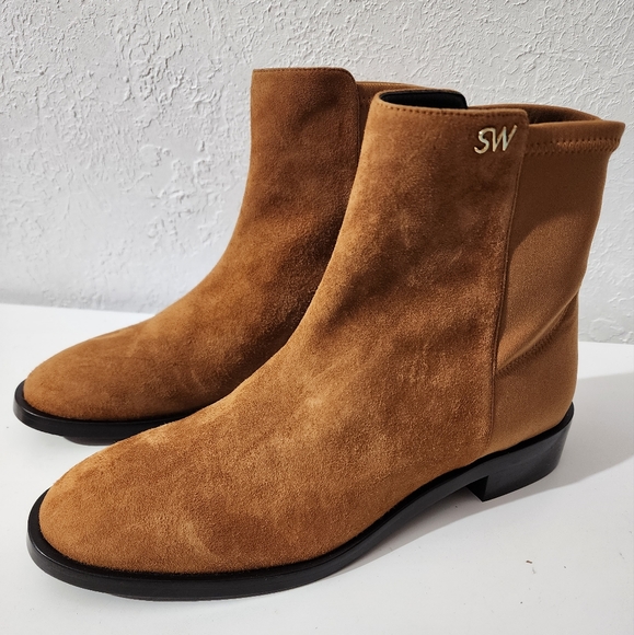 Stuart Weitzman Kye Brown Toffee Leather Ankle Bootie Boots Women’s Size 7.5B - Picture 1 of 8